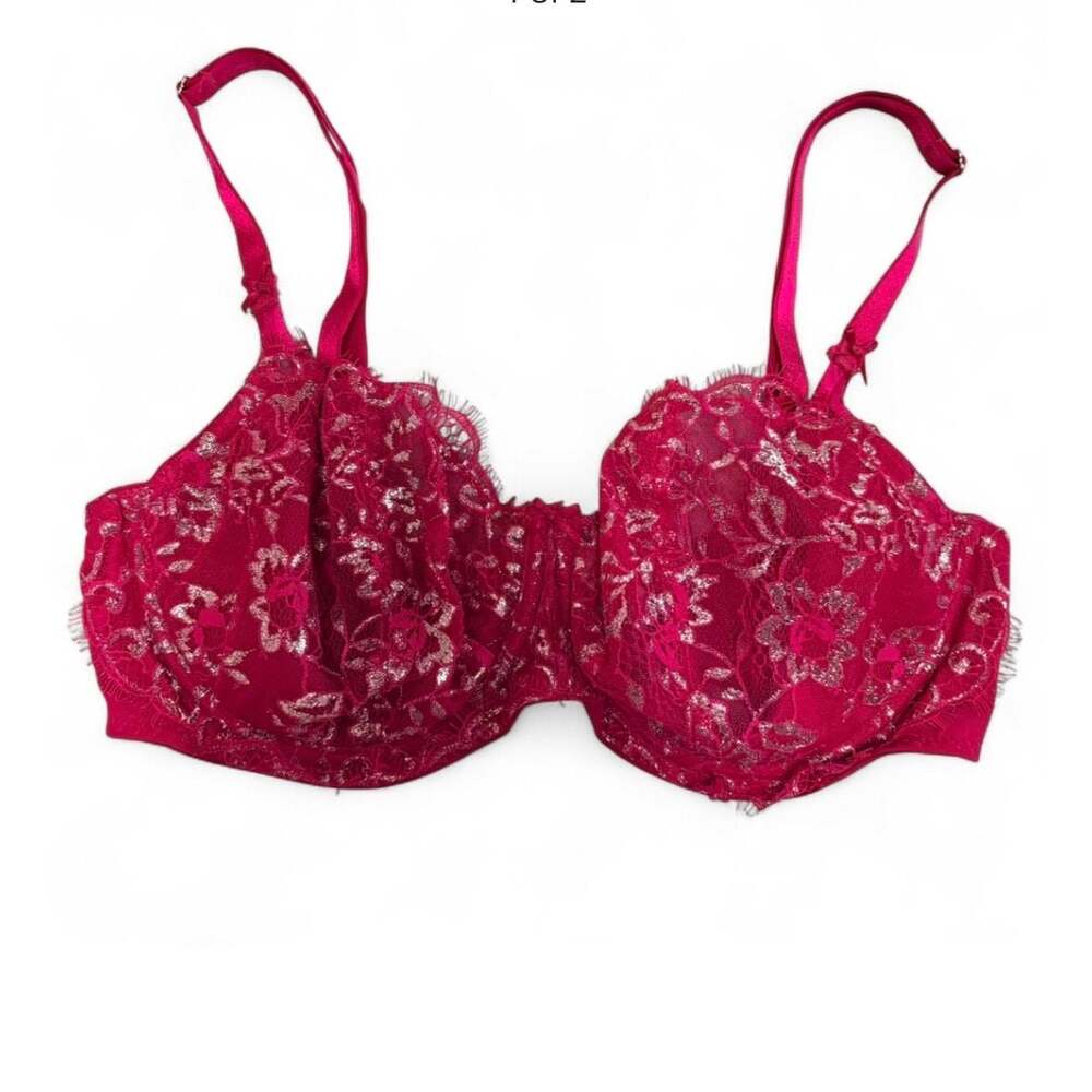 Victoria's Secret Dream Angels Push-Up Lace Demi Bra in Pink/Silver 36DD